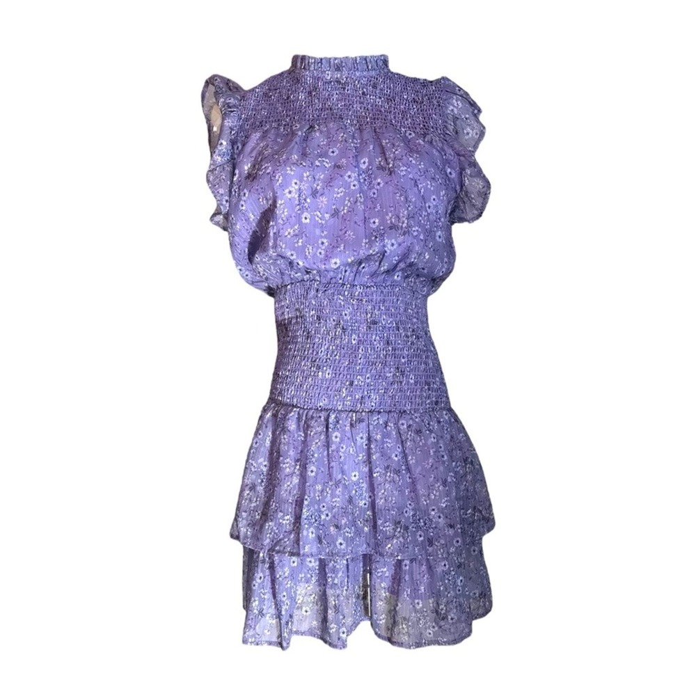 The Clothing Company NWT Size Medium Mini Dress Lavender Floral Smocked Ruffle